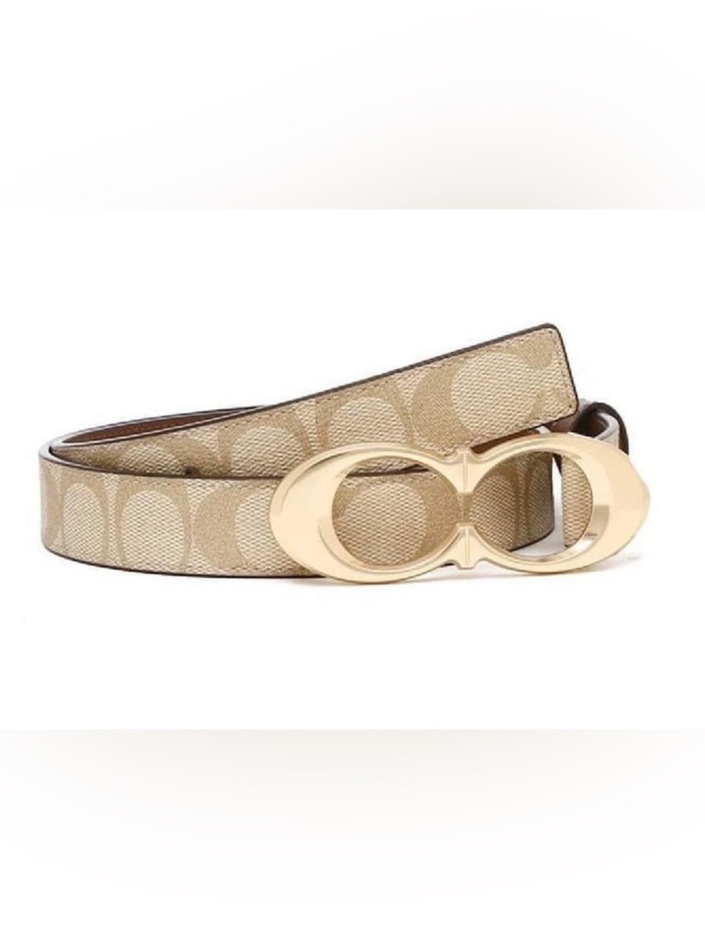 Coach Women's Signature Classic Buckle Belt in Khaki & Saddle